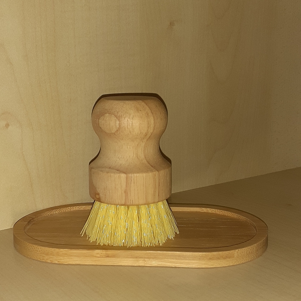 Wood Bamboo Dish Brush & Soap Tray